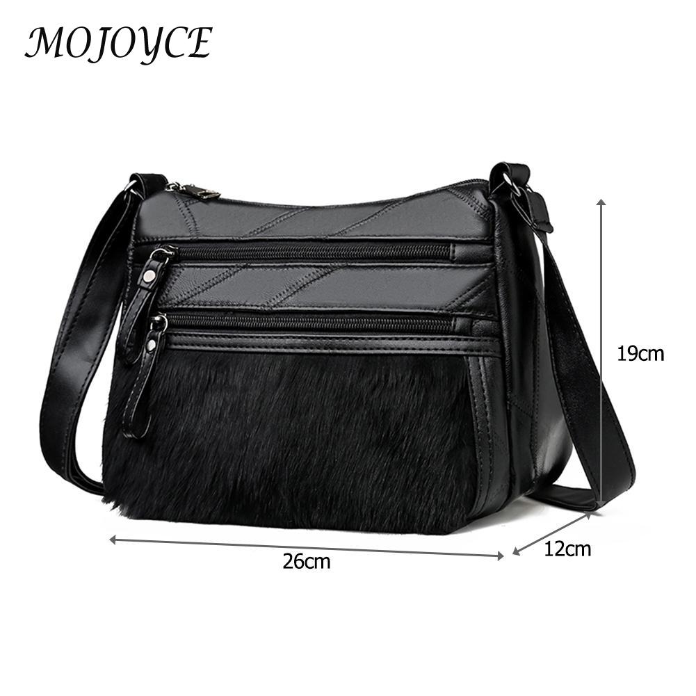 Mode Vrouwen Schouder Sling Zakken Pu Leer Pluche Spicing Multi-Pocket Rits Elegante Messenger Handtas Toevallige Crossbody Tas