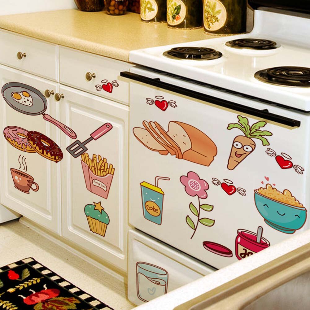 Cartoon Keuken Koelkast Deur Stickers Decoratieve Stickers Voedsel Fruit Verwijderbare Muursticker Stickers Op De Muur