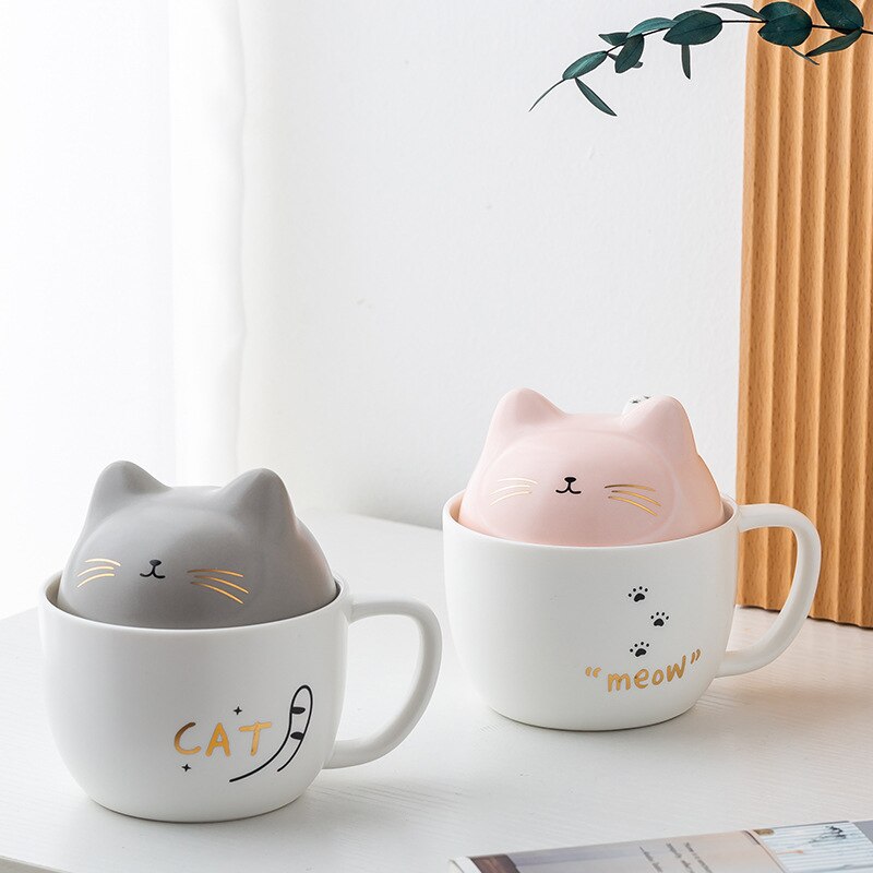 three-dimensional cat ceramic mug cute cartoon mug with lid spoon water cup home cup funny coffee cups coffee cup
