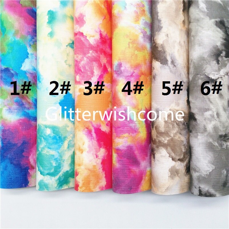 Glitterwishcome 21X29CM A4 Size Tie Dye Cloundy Faux Leer Synthetisch Leer Met Zacht Vilt Backing Voor Maken Bows GM172C