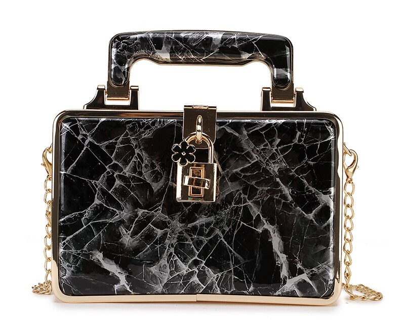 Luxury Marble Striped Box Pu Women Party Handbag Shoulder Bag Crossbody Bag Ladies Purse Bag Chian Purse Totes: Black