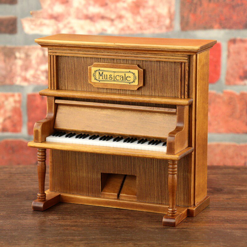 Holz-Spieluhr - Uhrwerk Kurbel - Retro Klassisches Klavier Design - Mini Interaktives Lernspielzeug