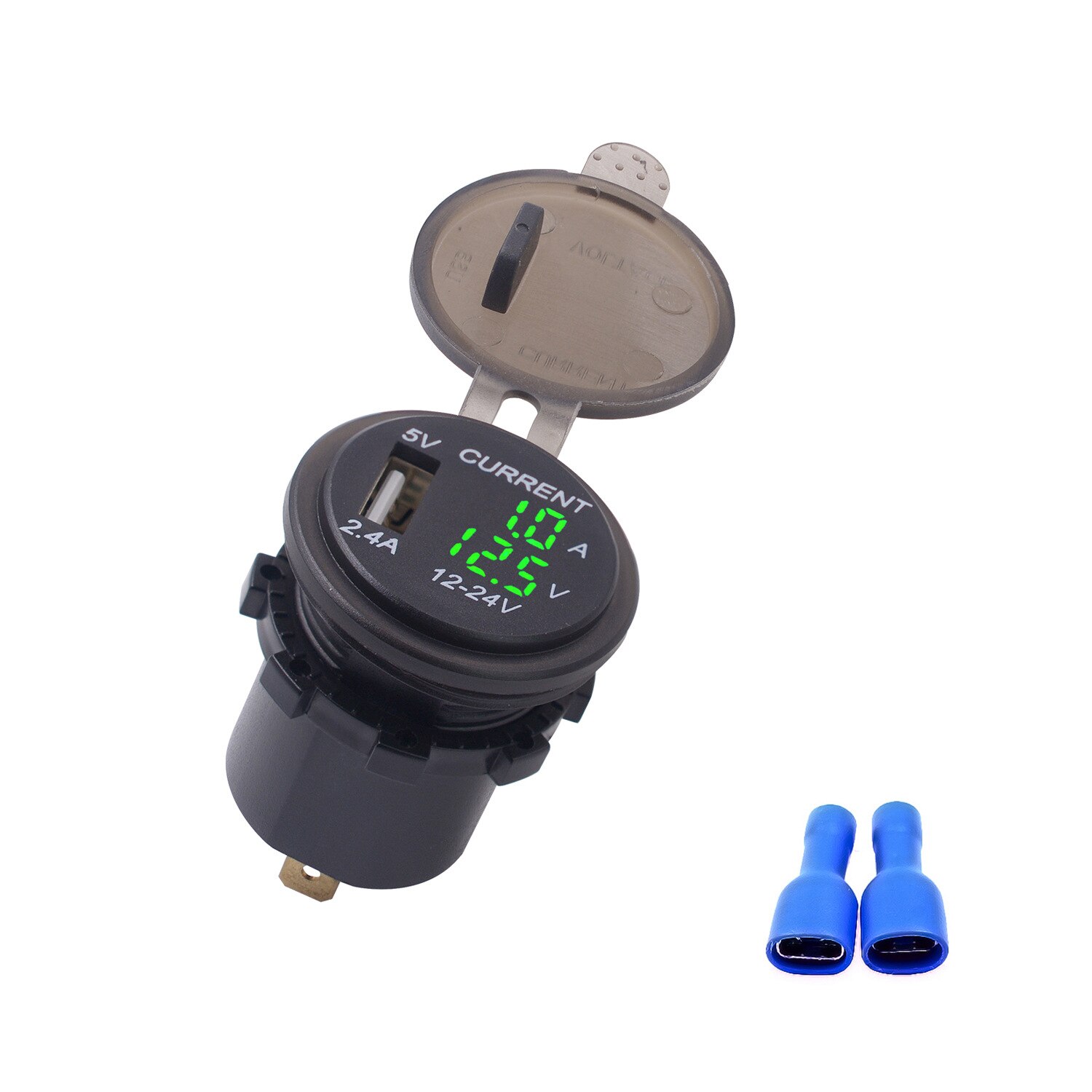 12-24V Car Charger USB Charger Socket Adapter LED Display With Dust Cover Power Socket Car Motorcycle with Voltmeter Ammeter: Green