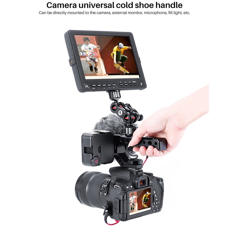 R005 Camera Bovenhandvat Camera Bovenkaas Handvat Handgreep Universele Video Stabilisator Rig 3 Koude Schoenadapters voor Montage van Microfoon, LED Licht, Monitor, Eenvoudige Lage Hoek Schiet Metaal