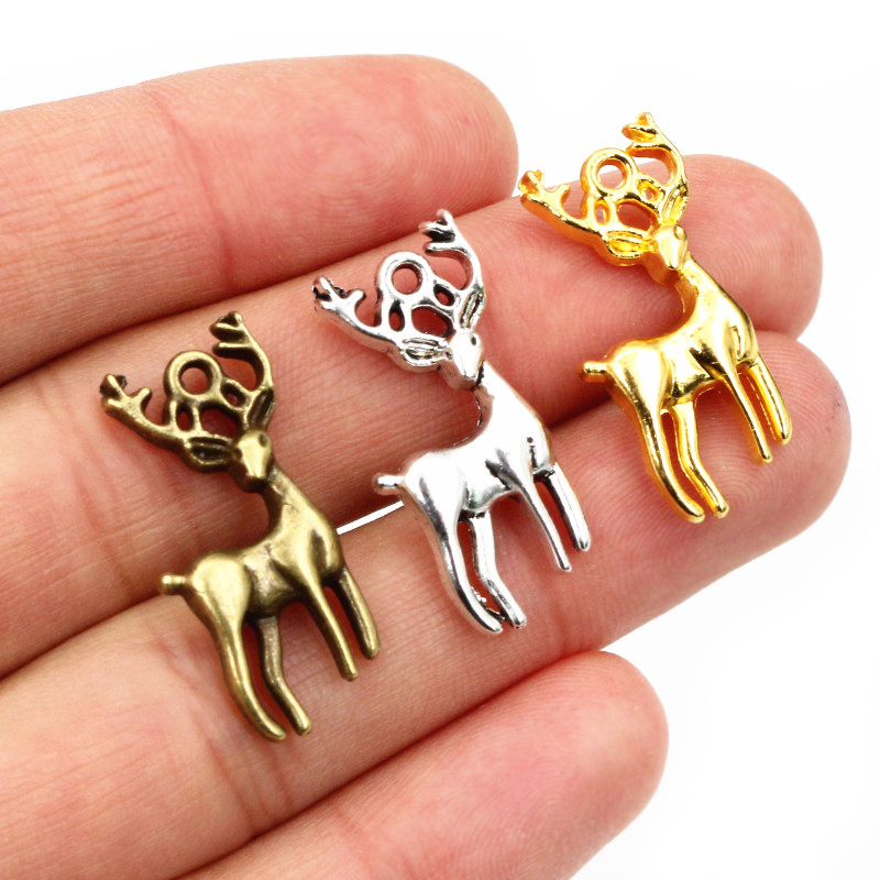 15 Stuks Bedels Kerst Hert Sika 27X18Mm Antiek Brons Zilver Kleur Hangers Maken Diy Handgemaakte Tibetaanse Zilveren Kleur Sieraden