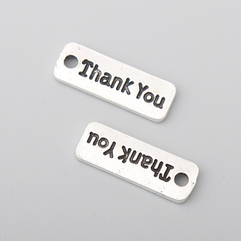 RAINXTAR Alloy 20pcs Thank You Letter Charms Retangle Accessories Charms 7*17mm AAC1448