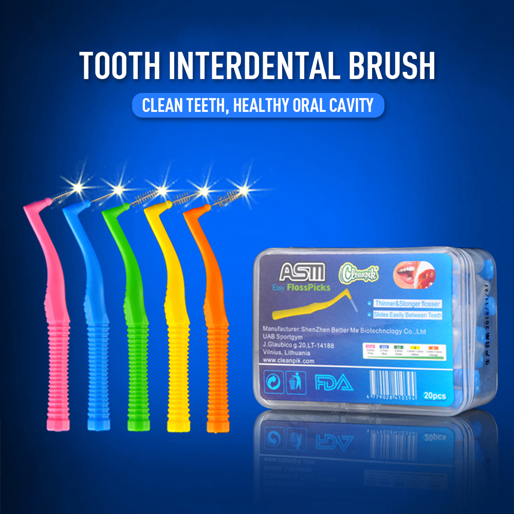 Lote de 20 unidades de brochas interdentales delgadas, cepillos Dentales con cabezal de hilo Dental suave, cepillo de higiene Dental y de cuidado bucal