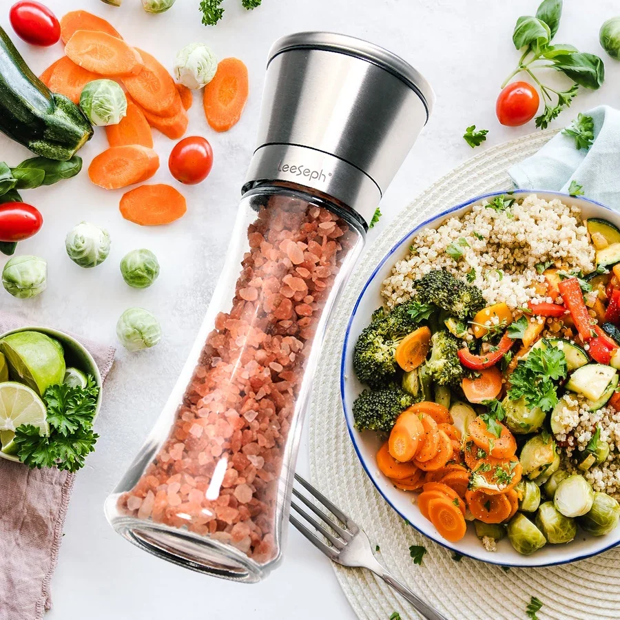 Zout-En Pepermolen Stelt Hervulbare Roestvrijstalen Combo Shakers Glazen Behuizing Met Verstelbare Grove Handmatige Kruidenzoutmolens