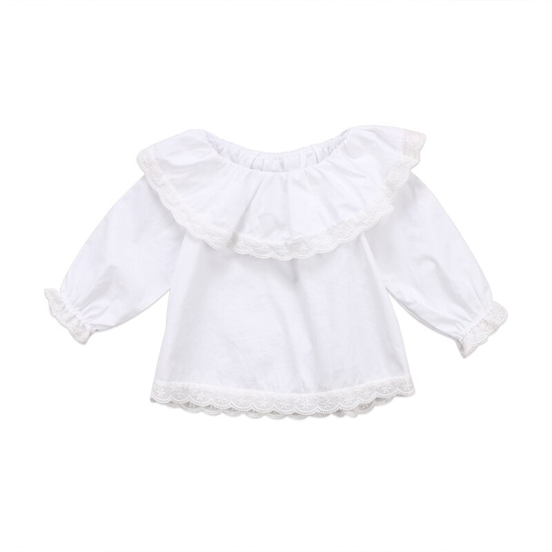 CANIS 2019 Nuovo Appena Nato Del Bambino Infantile Del Bambino Delle Ragazze Del Merletto Del Manicotto Lungo Magliette e camicette T-Shirt Vestiti Solido Bianco Dolce Magliette e camicette Della Camicia di modo: Appena nato