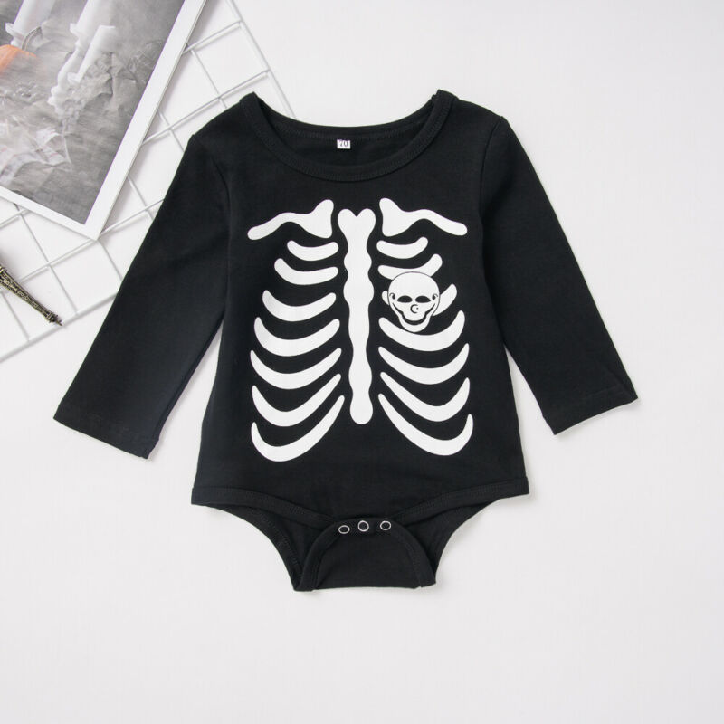 0-24M Halloween Baby Kostümich Neugeborenen Jungen Mädchen Langarm Schädel Strampler Lange Ärmel Lustige Gesamt Schwarz herbst Frühling