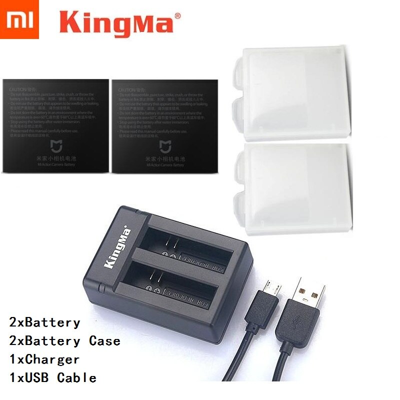 KingMa Original Dual Charger Batteies Charging Case Original Mijia Battery For Xiaomi Mijia Mini 4K Action Camera Accessories: charger and 2battery