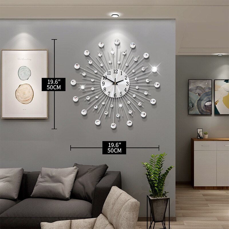 Gypsophila Diamond Wall Clock Wrought Iron Clock European Style Decoration Clock Vintage Metal Art Wall Clock