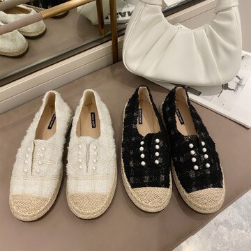 Schoenen dames instappers damesschoenen ondiepe mond parelversiering loafers met bont ronde neus casual sneaker instappers