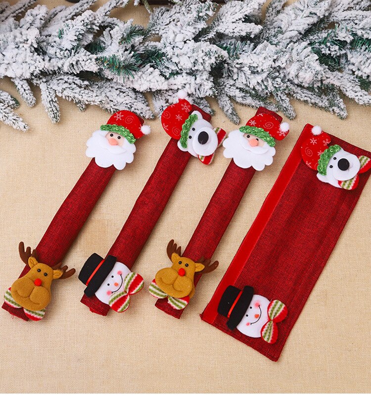 Protector de mango de nevera para decoraciones navideñas, cubierta de puerta antiestática para horno microondas, doble manija de puerta abierta, 4 Uds.