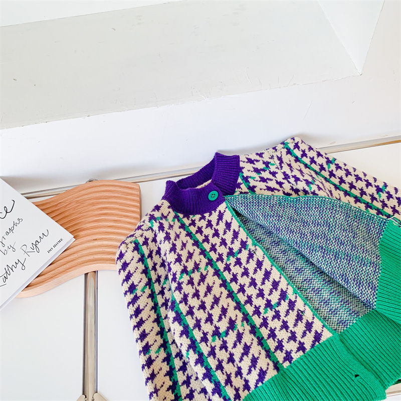 1404D Kinderkleding Meisje Gebreide Trui Lente Herfst 2022 Jongen Houndstooth Trui Meisje Dieptepunt Trui Vest