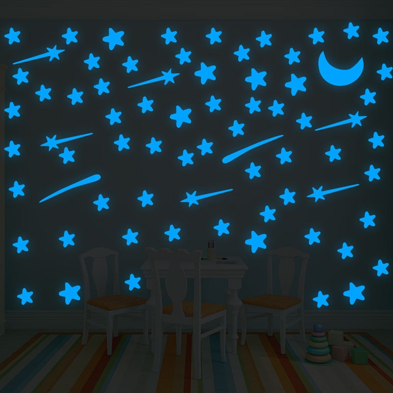 103 Stuks Lichtgevende Sterren Meteoor Maan Muursticker Voor Kinderkamer Woonkamer Slaapkamer Decoratie Decals Glow In The Dark 3D Stickers