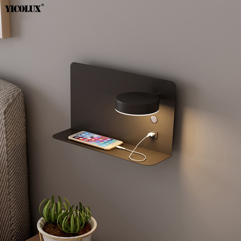 Led væglamper med kontakt og usb interface hvid sort lampe armatur gang gang belysning kunst armatur wandlamp