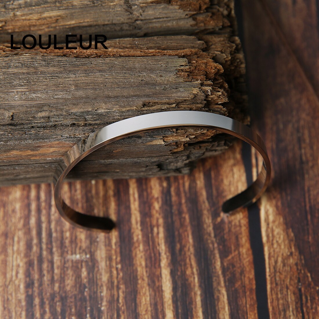 LOULEUR 6mm Breite halten buck gehen auf Edelstahl Armreif Schriftzug Schmuck Punk Männer Schmuck Armband Schriftzug Geschnitzt