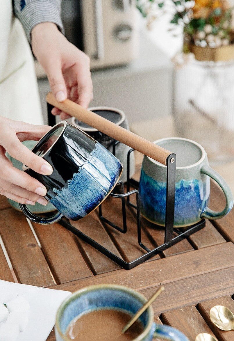 Tasse à café en céramique avec couvercle, Vintage, pour le petit déjeuner, lait, avoine, porcelaine, poterie, service à café