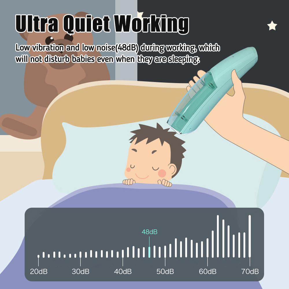 Cortadora de pelo eléctrica para bebé, recortadora de pelo silenciosa, succión automática, IPX7, impermeable, con capa de corte de pelo, cepillo de limpieza, 3 peines de guía