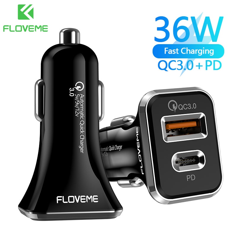 Floveme QC3.0 Pd Autolader 36W Auto Aansteker Type C Poort Quick Charge Telefoon Usb Charger Voor Iphone Samsung huawei Xiaomi Redmi