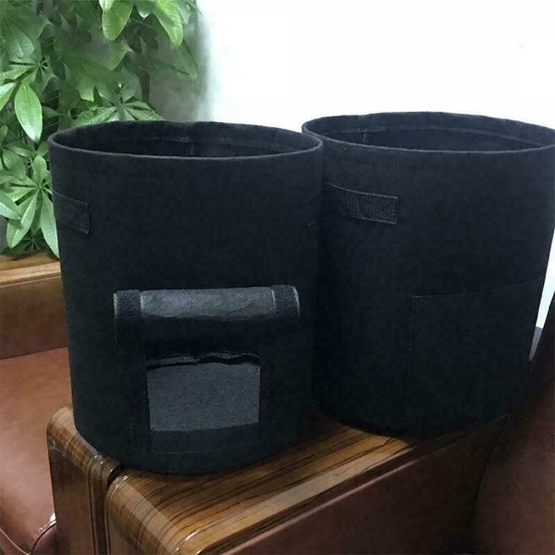 DIY Potato Planting Bucket Potato Grow Bag Nursery Tomato Plant Felt Grow Flower Fabric Grow Pot Non-woven Seedling Bags: black M