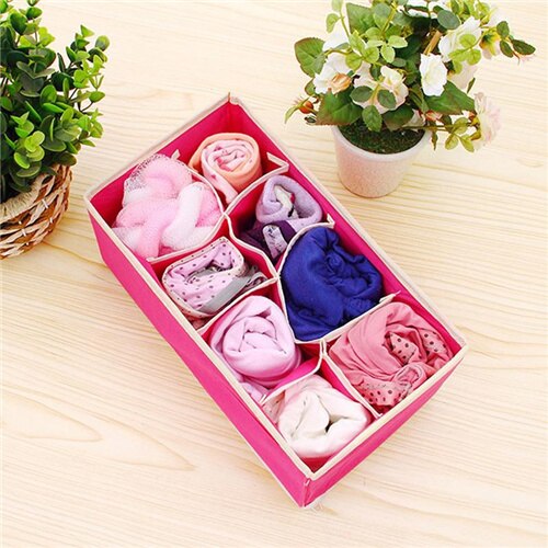 4pcs/Set Underwear Bra Organizer Storage Box 3 Colors Drawer Closet Organizers Boxes For Underwear Scarfs Socks Bra Multi Size: Rose red 8 cells