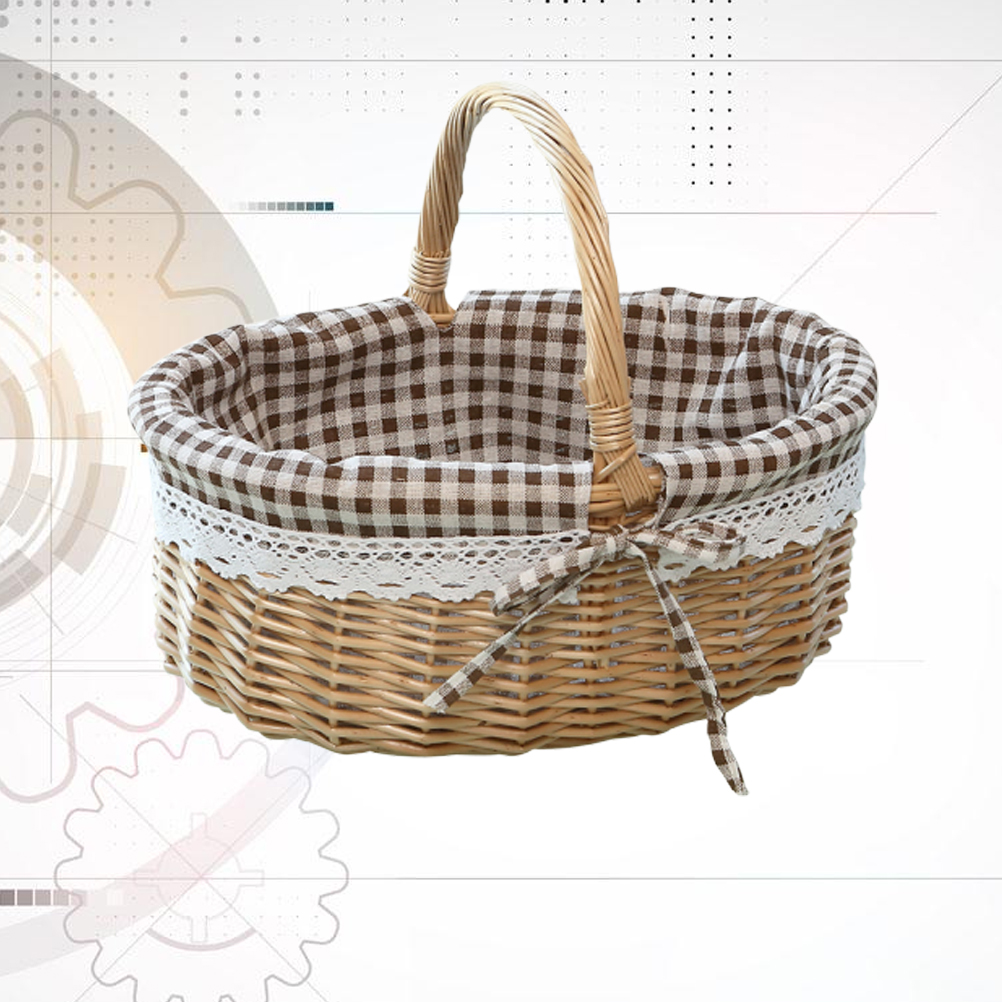 Wicker Rattan Basket Handmade Storage Bins Food Containers Bread Holder Fruit Vegetable Box Storage Solution: WHITE