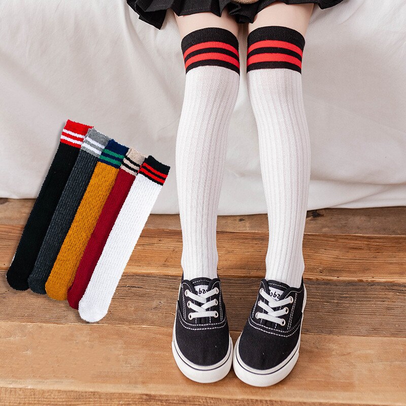 Baumwollsocken für freundlicher, lässige gestreifte schulsocken, kniehoch, aus weicher, atmungsaktiver baumwolle, für jungen und mädchen, lange socken über dem knie
