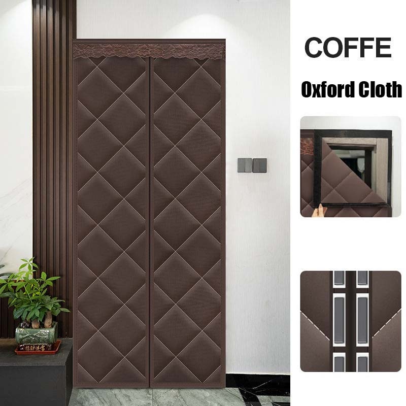 Middle Size Thermal Winter Door Curtain Insulation Home Automatic Close Warm Oxford Cloth Windproof Punch-Free Screen Decoration: Coffee / W 120 x H 220