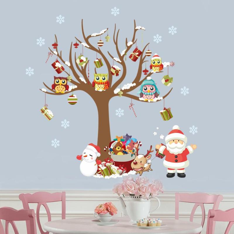 Diy christmas wallsticker stue dekal vindu utstillingsvindu glass nisse ugler tre snøflak år juledekor