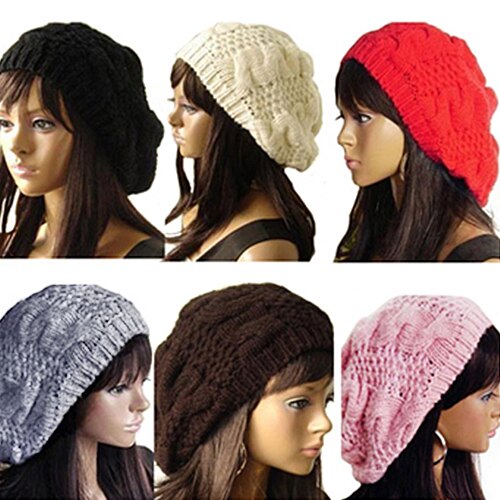 Womens Berets Hats Lady Beret Hat Braided Baggy Beanie Crochet Hat Ski Knitted Cap