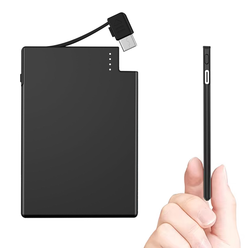 Tntor Mini 4Mm Ingebouwde Powerbank 2500Mah Grote Capaciteit Usb TYPE-C Kabel Tweeweg Snellader Mini Powerbank Voor Iphone Xiaomi: Black