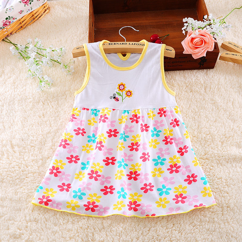 Dulce bebé chaleco vestido de verano de algodón de las muchachas de los niños de la ropa de los niños al azar de colores para 0-3 años