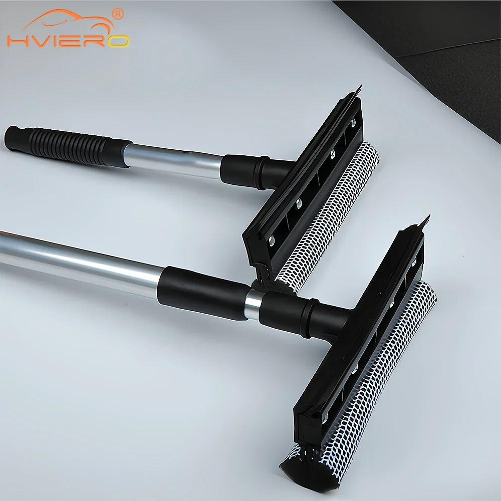 Limpador de carro retrátil, cabo longo, dupla face, multifuncional, aço inoxidável, escova de janela, limpador de vidro, raspador, esponjas, ferramentas