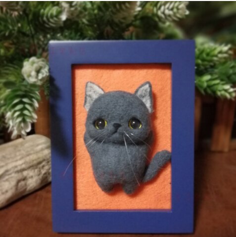 Cat stereo frame wool needlepoint kit wool felt needle felting pendant craft needlecraft DIY handmade: Light Yellow