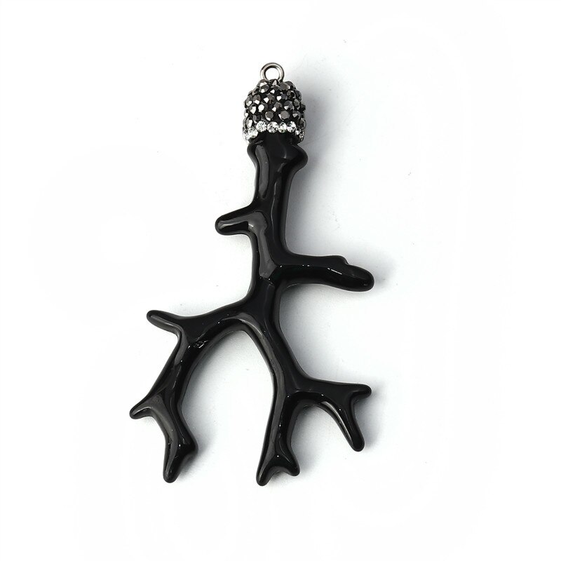 Doreen Box Acrylic Micro Paved Pendants Antler Branch Clear Rhinestone Jewelry 68mm(2 5/8&quot;) x 37mm(1 4/8&quot;), 2 PCs: Black