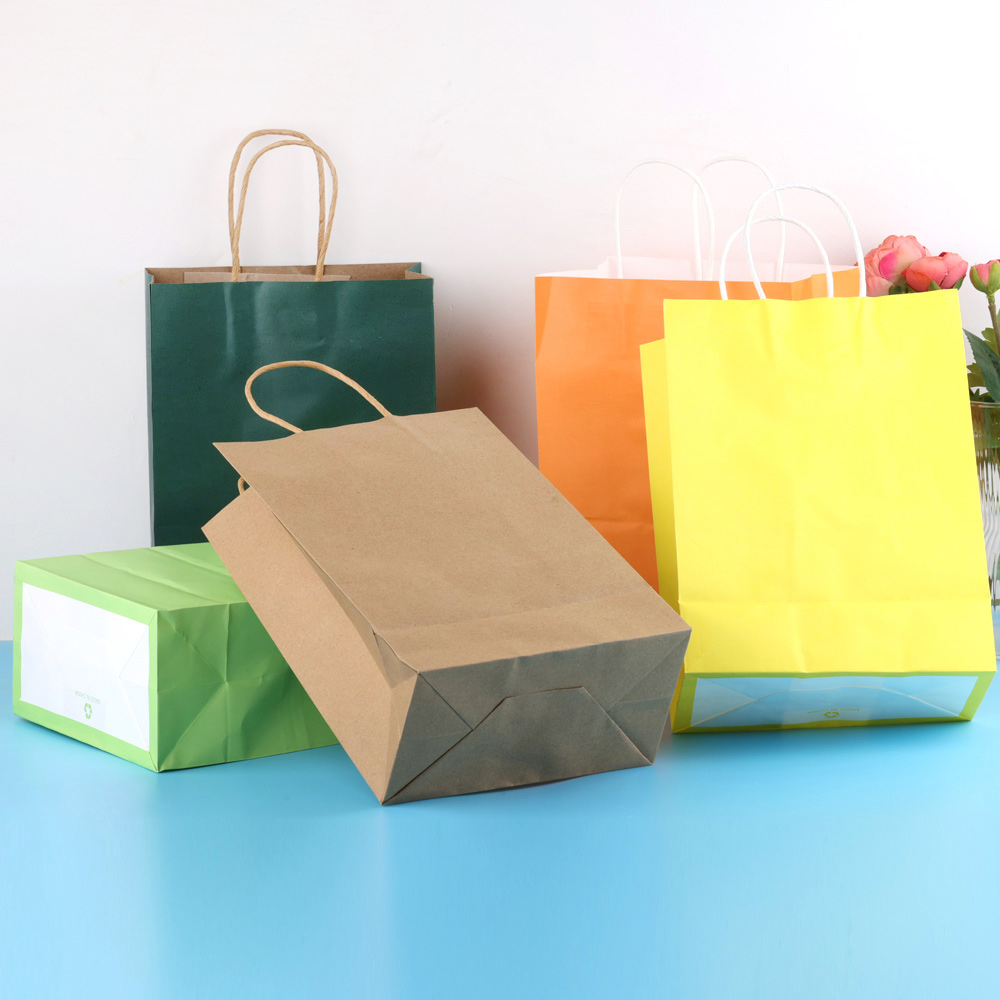 2/5/10 Stuks Kleurrijke Kraft Papieren Zakken Diy Multifunctionele Papieren Zak Met Handvatten Festival Kerst Cadeau Verpakking Zakje Boodschappentassen