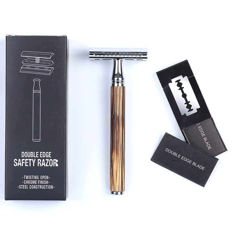 Eco Friendly Men Shaving Razor Classic Bamboo Handle Double Edge Safety Razor For Mens ShavingHair Removal 10 Shaving Blades