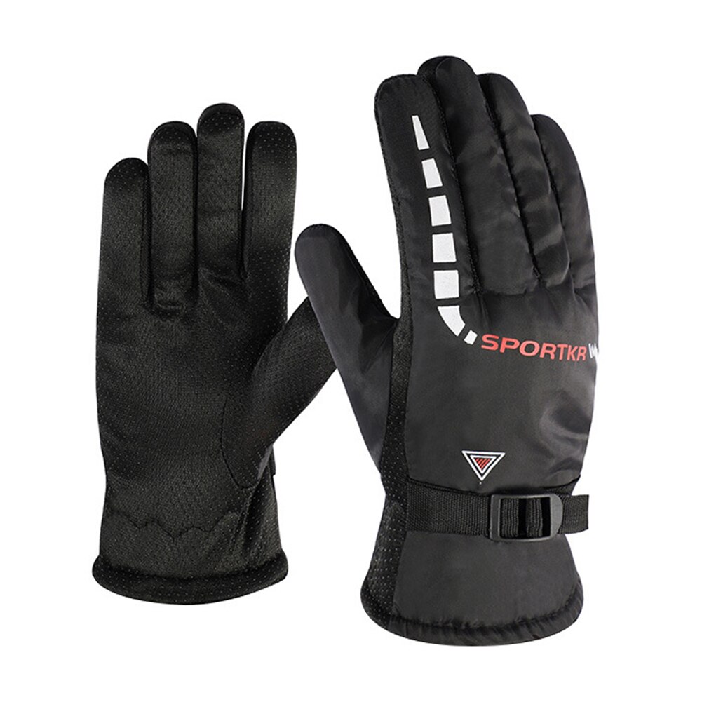 Vinter herre varme vindtætte ski fleece handsker med justerbart spænde fortykket anti-skrid cykling ski sport termiske handsker: -en
