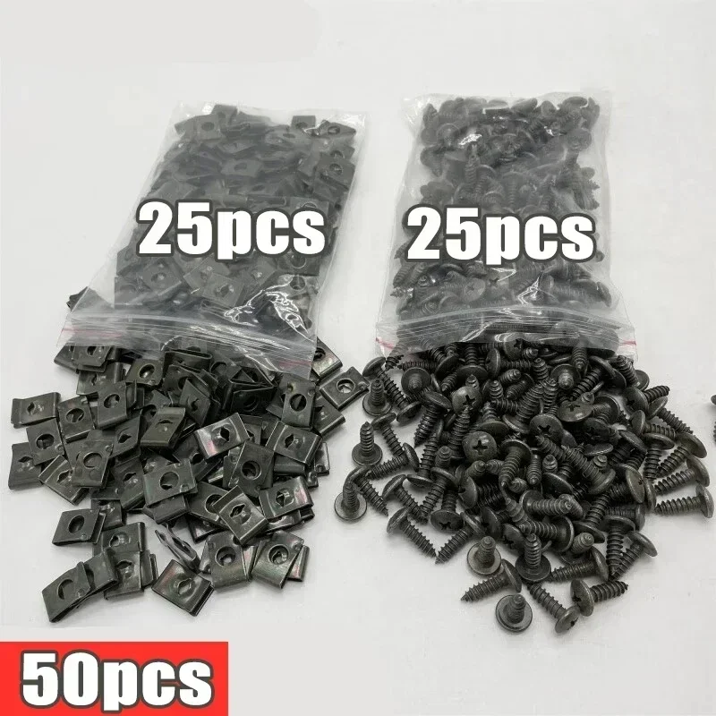 Mixed Metal Self Tapping Screws Fastener U Shaped Clips Car Motorcycle Anti-rust Screw RetainerClip for Scooter ATV Moped E-bike: Silver