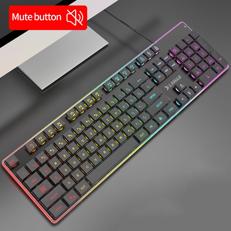 EWEADN Gaming keyboard Wired Gaming Mouse Kit 104 Keycaps With RGB Backlight keyboard Gamer Ergonomic Silent For Laptop: Olive