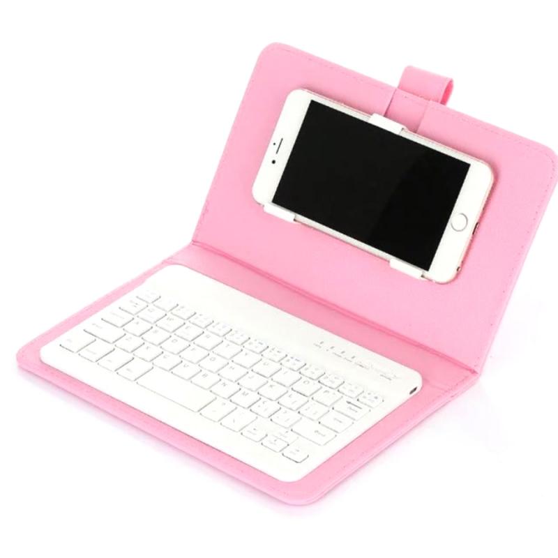 Telefoon Bluetooth Keyboard Case Leather Stand Cover Voor Iphone Ipad Huawei Xiaomi Samsung Mobiele Telefoon Tablet: pink