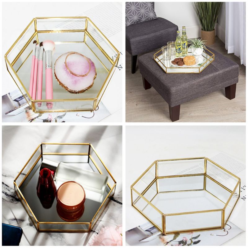 Miroir or bijoux plateau parfum plateau miroir vanité plateau commode plateau orné plateau métal décoratif plateau bijoux parfum organiser
