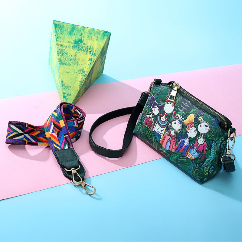 Moda dos desenhos animados impressão feminina pequena bolsa de ombro alta qualidade couro do plutônio mini bolsa bonito estilo meninas dos desenhos animados sacola de compras