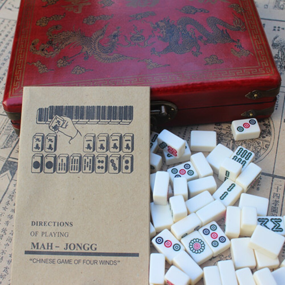 Mini Mahjong Set with Wooden Storage Case Portable Mah Jong Game Set For Travel Family Leisure Time Travelling Board Game Indoor