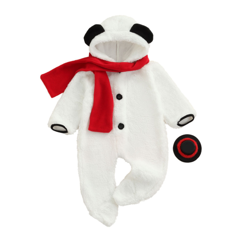 2 pezzi neonato ragazzo ragazza pagliaccetto invernale completi, tuta Fuzzy manica lunga blocco di colore piede bambino con orecchie + sciarpa: 3-6 Months