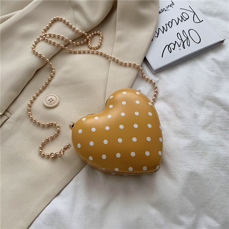 Søt dame hjerteformet mini crossbody veske sommer høy pu lær dameveske kjede skulder messenger bag: Gul