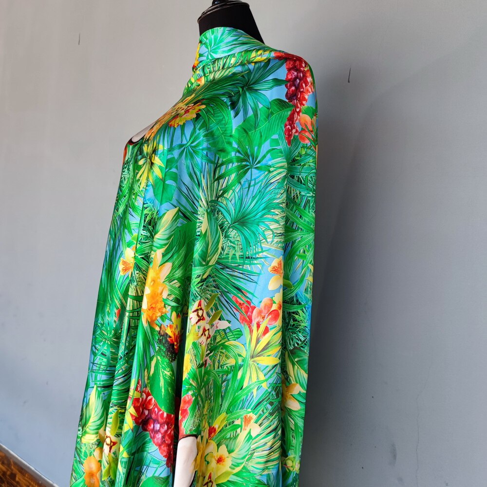 19M Zijde Charmeuse Zijde Moerbei Zijde Voor Dressgown Gewaad Jungle Patroon Zijde Zomer Seizoen Heldere Kleuren Hawaii stijl