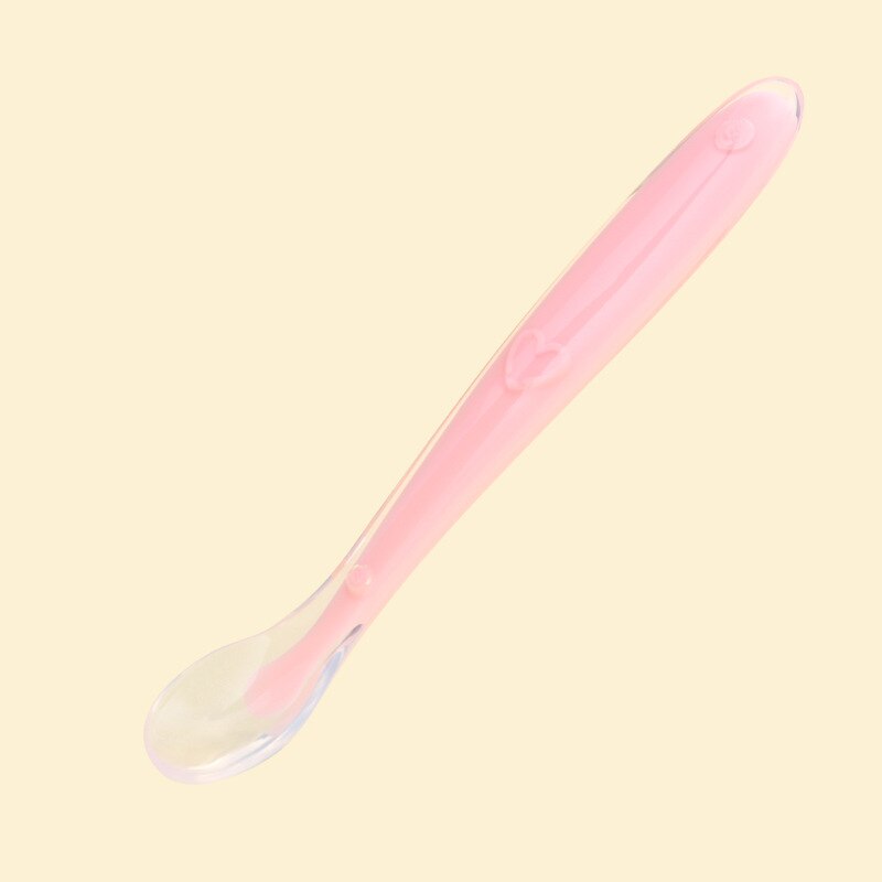Baby Zachte Siliconen Lepel Snoep Kleur Baby Peuter Kinderen Leren Voedsel Babyvoeding Gereedschap Veilig Temperatuur Sensing Lepel 1 Pc: pink